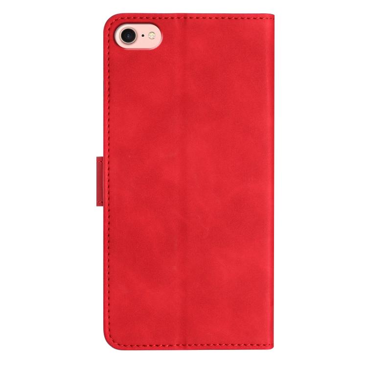For iPhone 16e Seven Butterflies Embossed Leather Phone Case(Red)