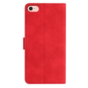 For iPhone 16e Seven Butterflies Embossed Leather Phone Case(Red)