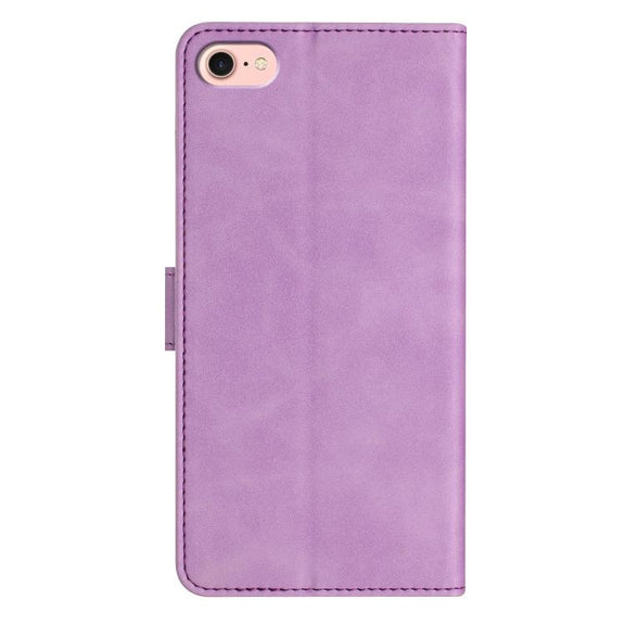 For iPhone 16e Seven Butterflies Embossed Leather Phone Case(Purple)