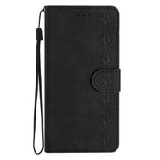 For iPhone 16e Seven Butterflies Embossed Leather Phone Case(Black)