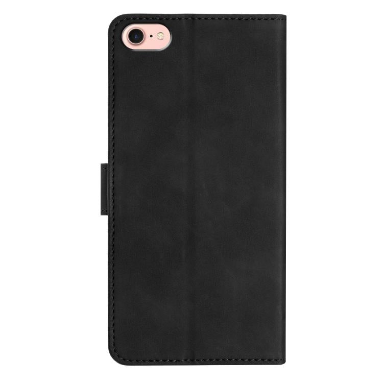 For iPhone 16e Seven Butterflies Embossed Leather Phone Case(Black)