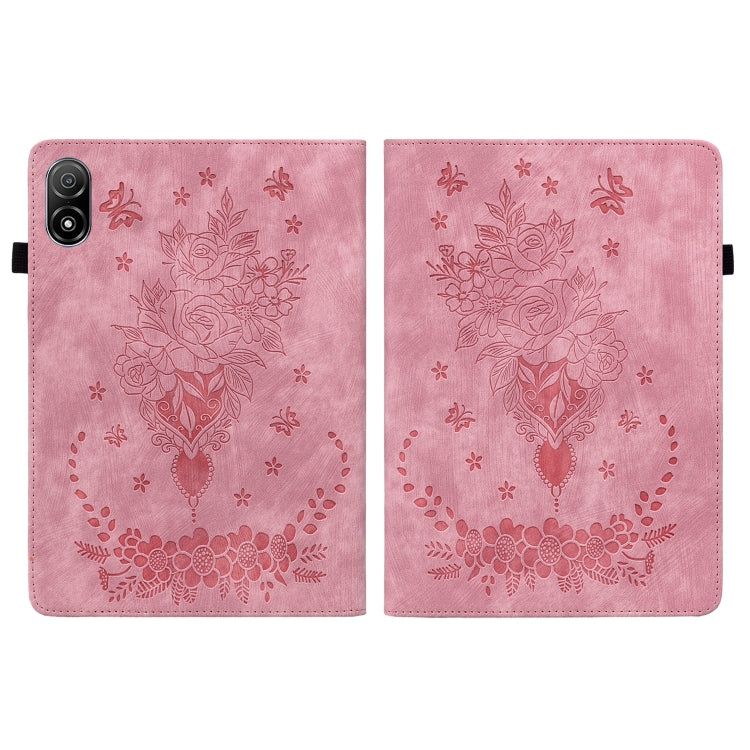 For Honor Pad V8 Pro Butterfly Rose Embossed Leather Tablet Case(Pink)
