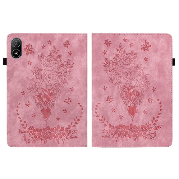 For Honor Pad V8 Pro Butterfly Rose Embossed Leather Tablet Case(Pink)
