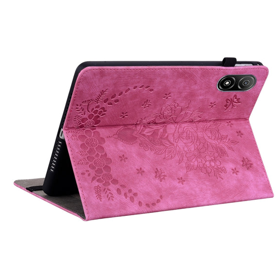 For Honor Pad V8 Pro Butterfly Rose Embossed Leather Tablet Case(Rose Red)