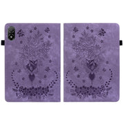 For Honor Pad V8 Pro Butterfly Rose Embossed Leather Tablet Case(Purple)
