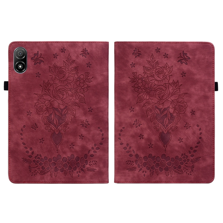 For Honor Pad V8 Pro Butterfly Rose Embossed Leather Tablet Case(Red)