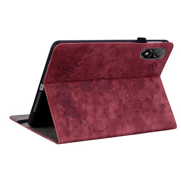 For Honor Pad V8 Pro Butterfly Rose Embossed Leather Tablet Case(Red)
