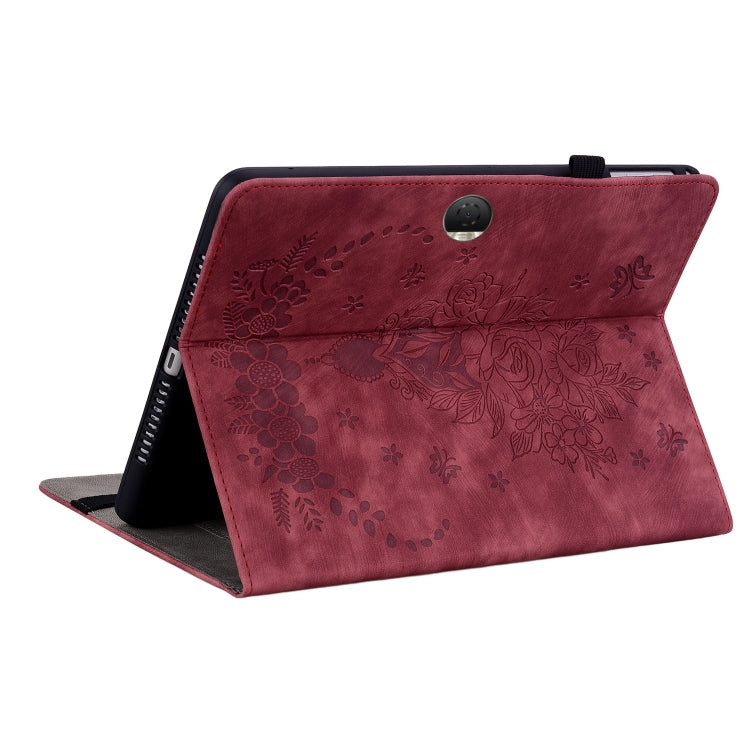 For Honor Pad 9 12.1 Butterfly Rose Embossed Leather Tablet Case(Red)