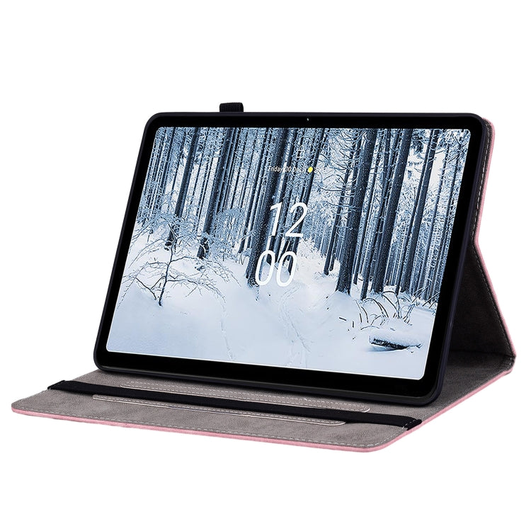 For Nokia T21 Butterfly Rose Embossed Leather Tablet Case(Pink)