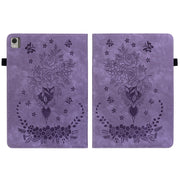 For Nokia T21 Butterfly Rose Embossed Leather Tablet Case(Purple)