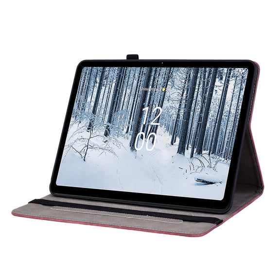 For Nokia T21 Butterfly Rose Embossed Leather Tablet Case(Red)