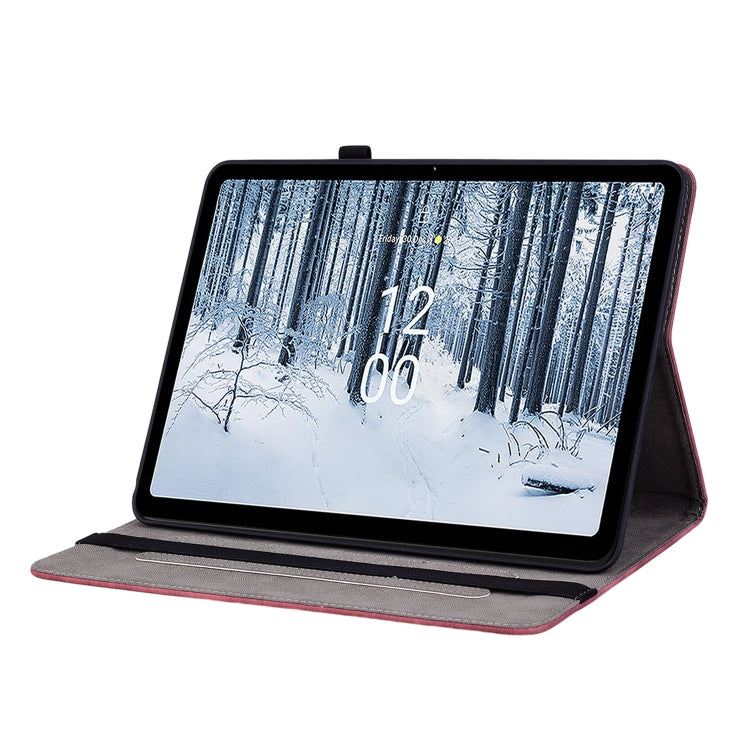 For Nokia T21 Butterfly Rose Embossed Leather Tablet Case(Red)