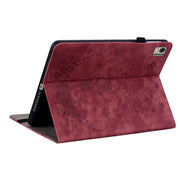 For Nokia T21 Butterfly Rose Embossed Leather Tablet Case(Red)
