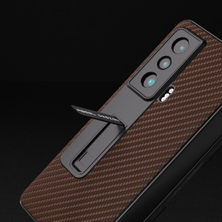 For Honor Magic Vs Carbon Fiber Texture Integrated Protective Phone Case with Holder(Brown)