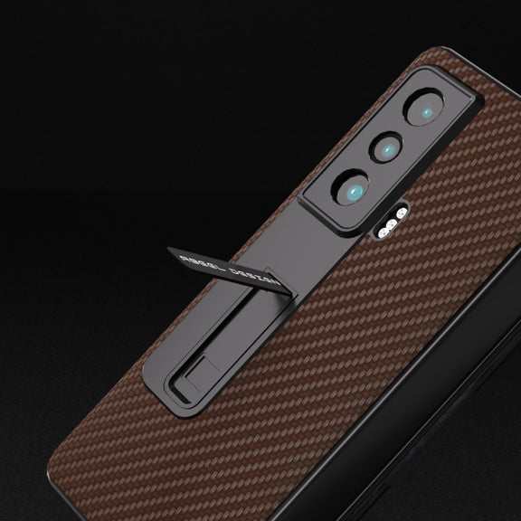 For Honor Magic Vs Carbon Fiber Texture Integrated Protective Phone Case with Holder(Brown)