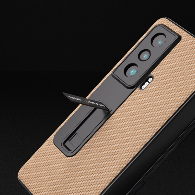 For Honor Magic Vs Carbon Fiber Texture Integrated Protective Phone Case with Holder(Gold)