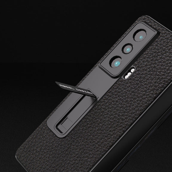 For Honor Magic Vs Integrated Genuine Leather Litchi Texture Phone Case with Holder(Black)