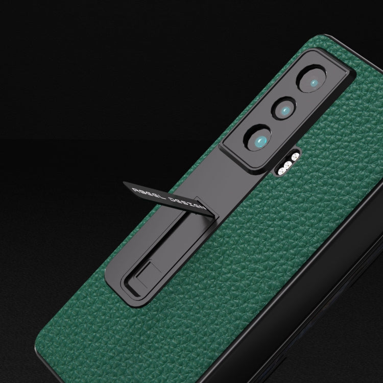 For Honor Magic Vs Integrated Genuine Leather Litchi Texture Phone Case with Holder(Green)