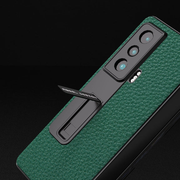 For Honor Magic Vs Integrated Genuine Leather Litchi Texture Phone Case with Holder(Green)