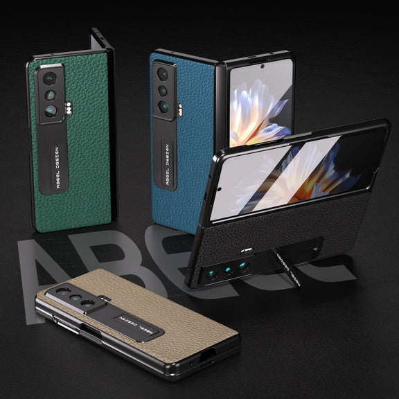 For Honor Magic Vs Integrated Genuine Leather Litchi Texture Phone Case with Holder(Green)
