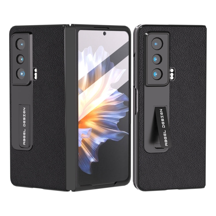 For Honor Magic Vs Integrated Genuine Leather + PC Litchi Texture Phone Case with Holder(Black)