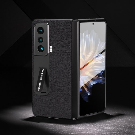 For Honor Magic Vs Integrated Genuine Leather + PC Litchi Texture Phone Case with Holder(Black)