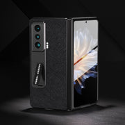 For Honor Magic Vs Integrated Cross Texture Genuine Leather Phone Case with Holder(Black)