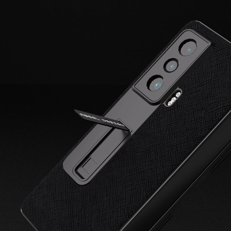 For Honor Magic Vs Integrated Cross Texture Genuine Leather Phone Case with Holder(Black)