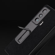 For Honor Magic Vs Integrated Cross Texture Genuine Leather Phone Case with Holder(Black)