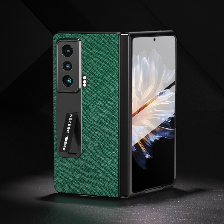 For Honor Magic Vs Integrated Cross Texture Genuine Leather Phone Case with Holder(Green)