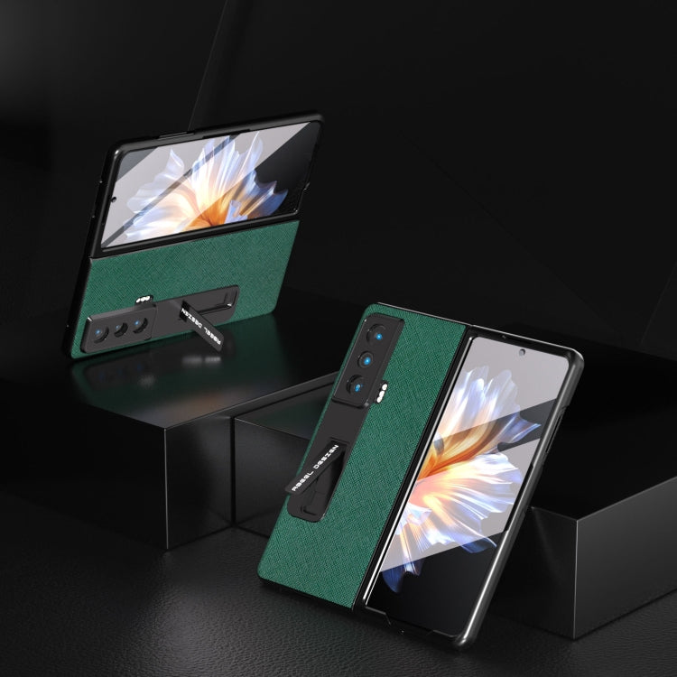 For Honor Magic Vs Integrated Cross Texture Genuine Leather Phone Case with Holder(Green)