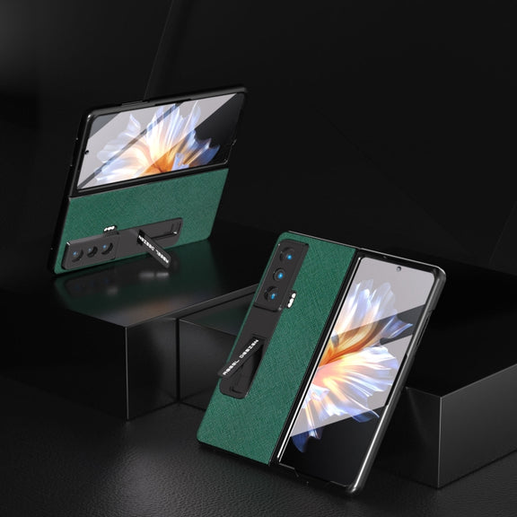 For Honor Magic Vs Integrated Cross Texture Genuine Leather Phone Case with Holder(Green)