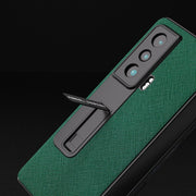 For Honor Magic Vs Integrated Cross Texture Genuine Leather Phone Case with Holder(Green)