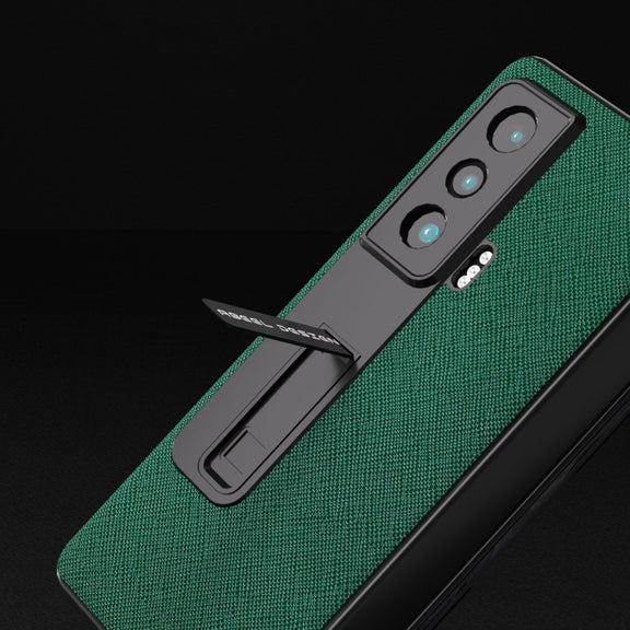 For Honor Magic Vs Integrated Cross Texture Genuine Leather Phone Case with Holder(Green)