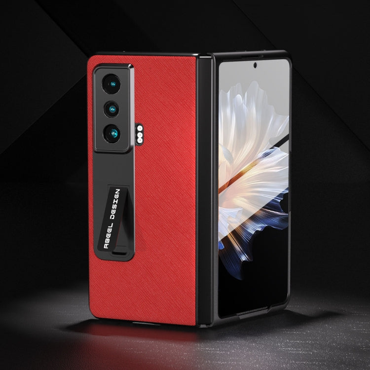 For Honor Magic Vs Integrated Cross Texture Genuine Leather Phone Case with Holder(Red)