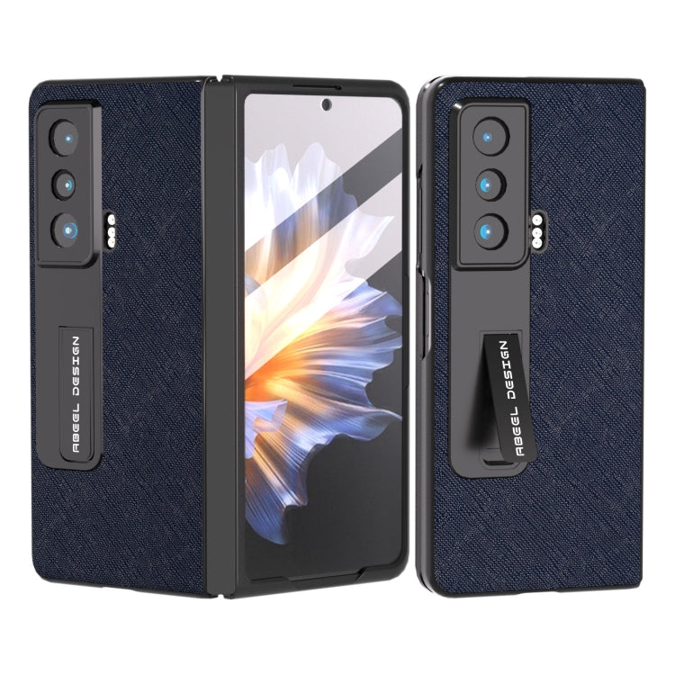 For Honor Magic Vs Integrated Cross Texture Genuine Leather Phone Case with Holder(Blue)