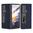 For Honor Magic Vs Integrated Cross Texture Genuine Leather Phone Case with Holder(Blue) - Honor Cases by PMC TechLife | Online Shopping South Africa | PMC TechLife | Buy Now Pay Later Mobicred