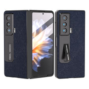 For Honor Magic Vs Integrated Cross Texture Genuine Leather Phone Case with Holder(Blue)