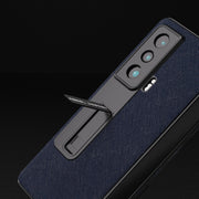 For Honor Magic Vs Integrated Cross Texture Genuine Leather Phone Case with Holder(Blue)