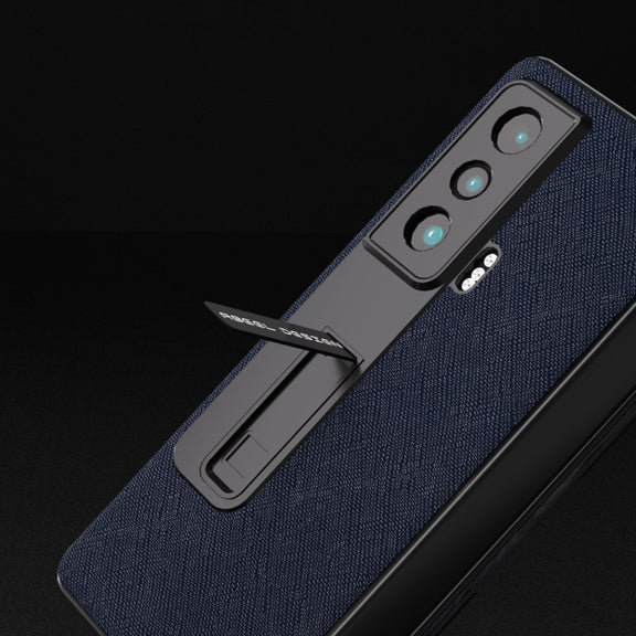 For Honor Magic Vs Integrated Cross Texture Genuine Leather Phone Case with Holder(Blue)