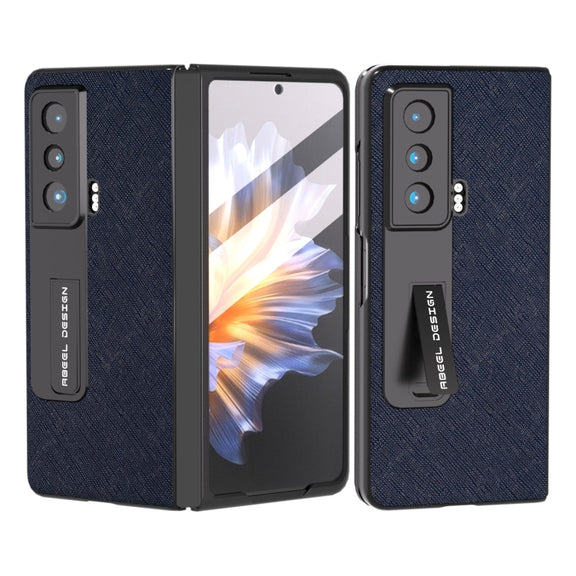 For Honor Magic Vs Integrated Cross Texture Genuine Leather Phone Case with Holder(Blue)