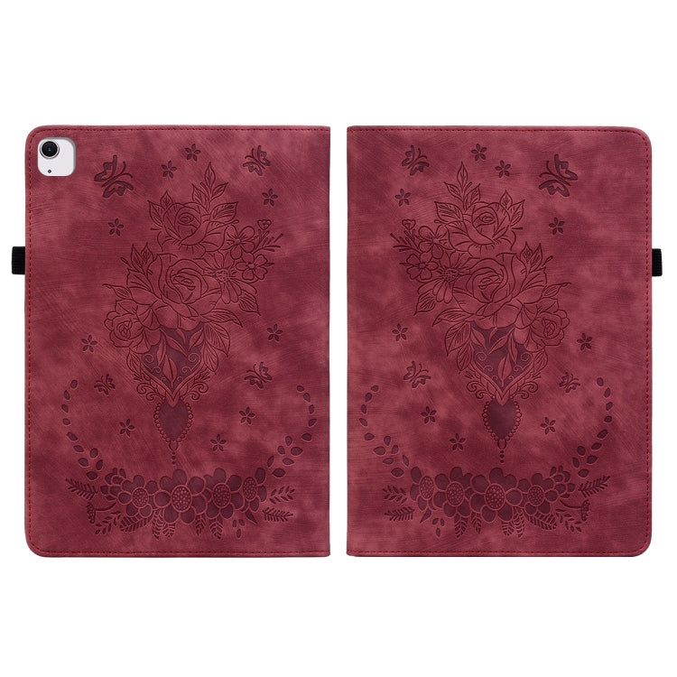For iPad Air 11 2025 / 2024 Butterfly Rose Embossed Leather Smart Tablet Case(Red)