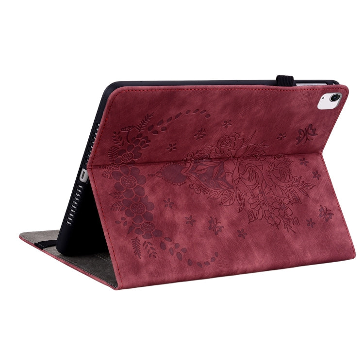 For iPad Air 11 2025 / 2024 Butterfly Rose Embossed Leather Smart Tablet Case(Red)