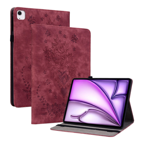For iPad Air 11 2025 / 2024 Butterfly Rose Embossed Leather Smart Tablet Case(Red)