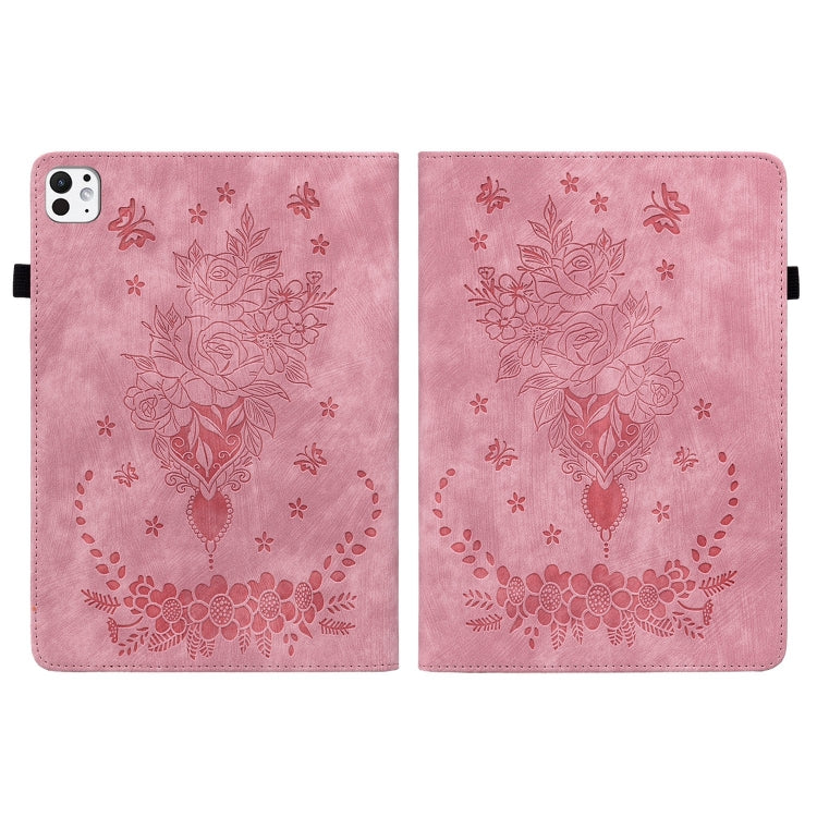 For iPad Pro 11 2024 Butterfly Rose Embossed Leather Smart Tablet Case(Pink)