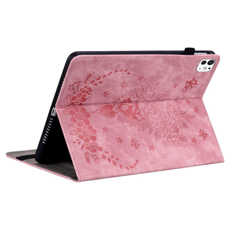 For iPad Pro 11 2024 Butterfly Rose Embossed Leather Smart Tablet Case(Pink)