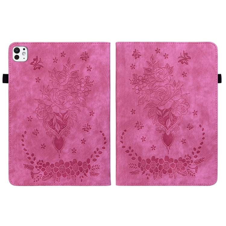 For iPad Pro 11 2024 Butterfly Rose Embossed Leather Smart Tablet Case(Rose Red)