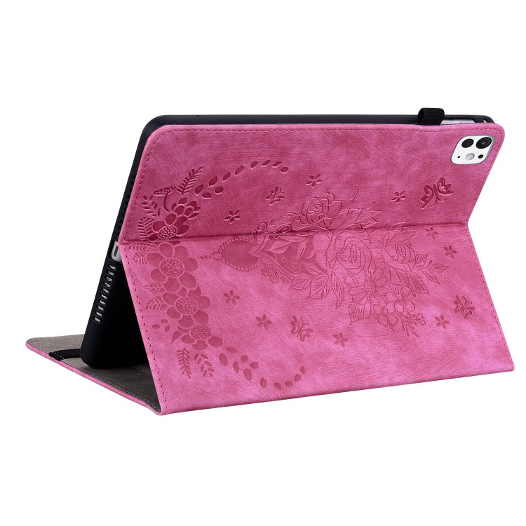 For iPad Pro 11 2024 Butterfly Rose Embossed Leather Smart Tablet Case(Rose Red)