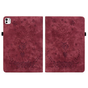 For iPad Pro 11 2024 Butterfly Rose Embossed Leather Smart Tablet Case(Red)