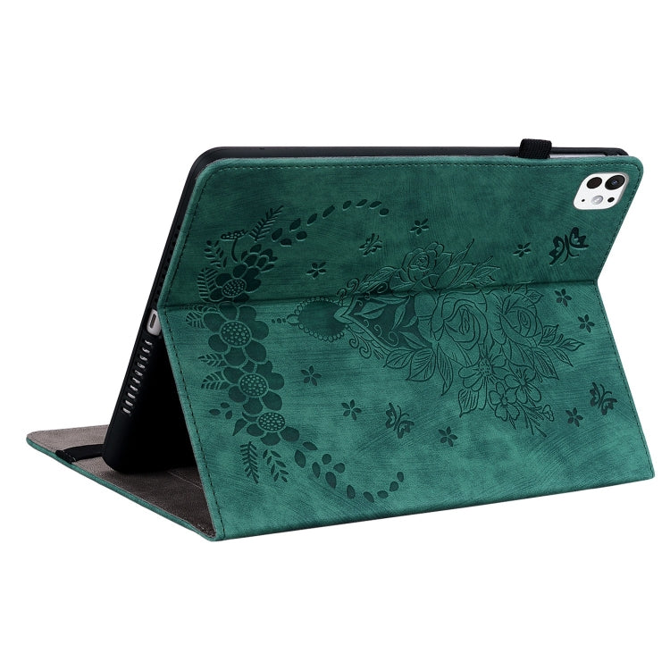 For iPad Pro 11 2024 Butterfly Rose Embossed Leather Smart Tablet Case(Green)